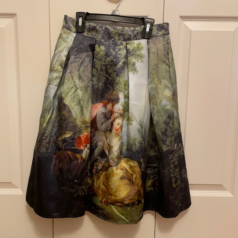 Victorian scene sateen midi skirt